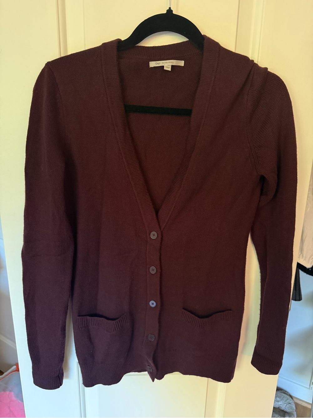 Cozy Button-Front Cardigan Sweater - Burgundy with Elbow Patches